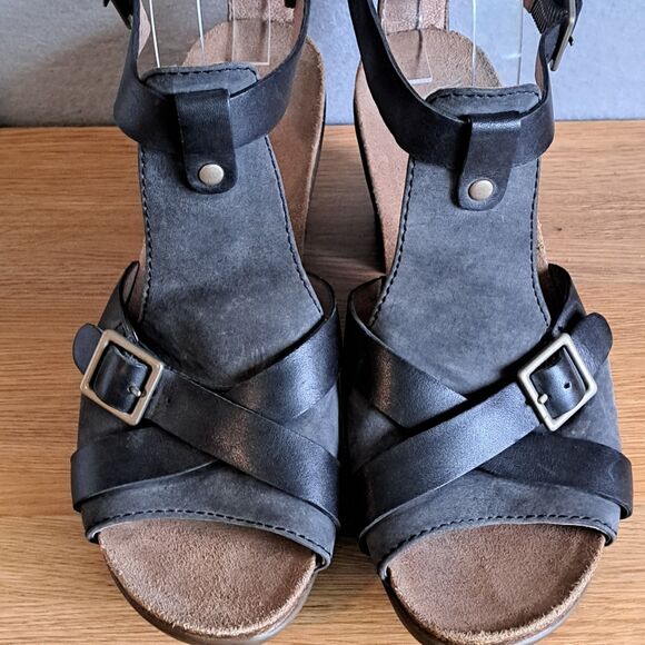 Dansko Dominique Womens 40 9 9.5 Black Leather Open Toe Block Heel Sandals - Picture 4 of 10